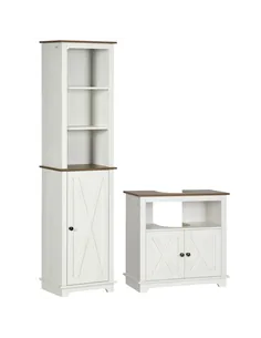 kleankin 2 Piece Bathroom Furniture Set, Tall Bathroom Cabinet with Adjustable Shelves, Under Sink Cabinet with Cupboard and Ope