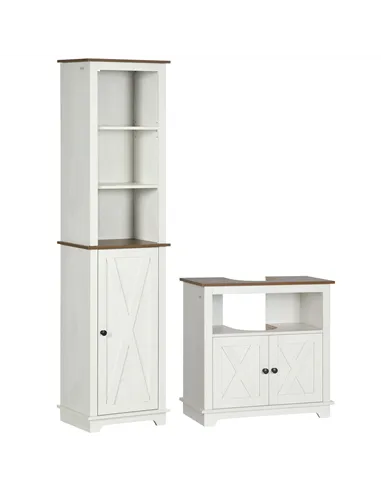 kleankin 2 Piece Bathroom Furniture Set, Tall Bathroom Cabinet with Adjustable Shelves, Under Sink Cabinet with Cupboard and Ope