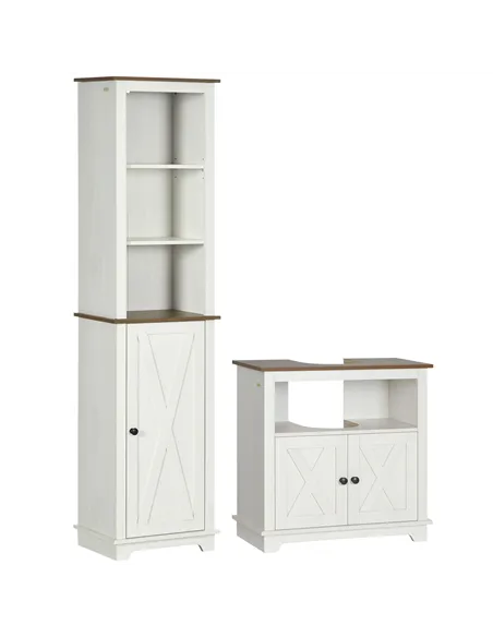 kleankin 2 Piece Bathroom Furniture Set, Tall Bathroom Cabinet with Adjustable Shelves, Under Sink Cabinet with Cupboard and Ope