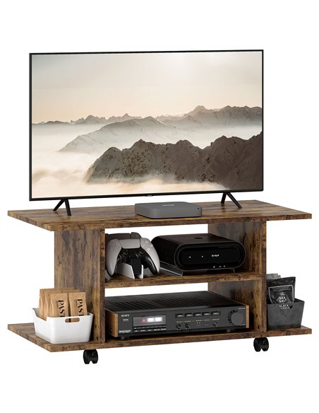 HOMCOM Modern TV Cabinet Stand Storage Shelves Table Mobile Bedroom Furniture Bookshelf Bookcase Rustic Brown
