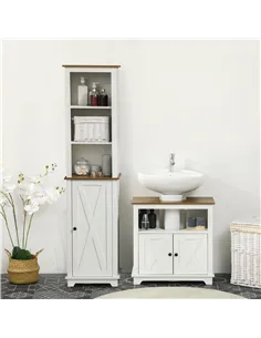 kleankin 2 Piece Bathroom Furniture Set, Tall Bathroom Cabinet with Adjustable Shelves, Under Sink Cabinet with Cupboard and Ope 2