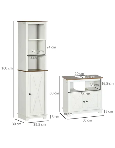 kleankin 2 Piece Bathroom Furniture Set, Tall Bathroom Cabinet with Adjustable Shelves, Under Sink Cabinet with Cupboard and Ope