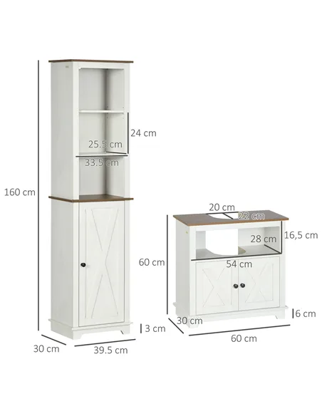 kleankin 2 Piece Bathroom Furniture Set, Tall Bathroom Cabinet with Adjustable Shelves, Under Sink Cabinet with Cupboard and Ope