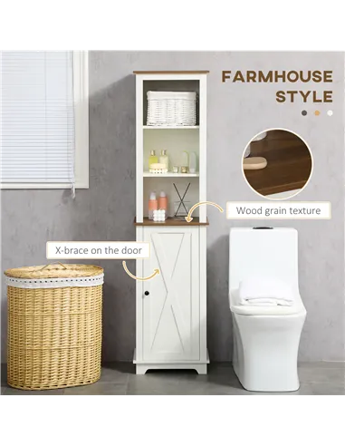 kleankin 2 Piece Bathroom Furniture Set, Tall Bathroom Cabinet with Adjustable Shelves, Under Sink Cabinet with Cupboard and Ope