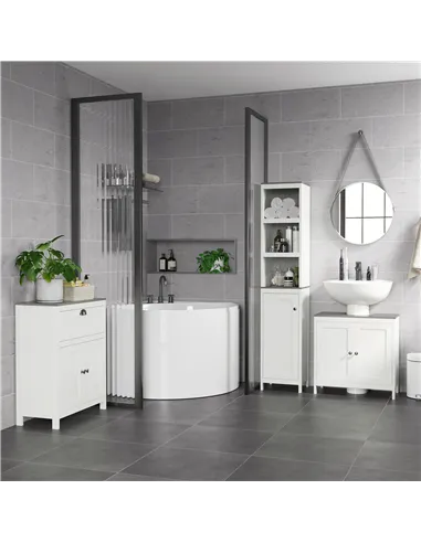 kleankin Bathroom Furniture Set with Adjustable Shelves, 6-Tier Tall Bathroom Storage Cabinet, Floor Cabinet with Drawer, Under 