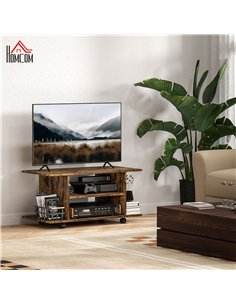 HOMCOM Modern TV Cabinet Stand Storage Shelves Table Mobile Bedroom Furniture Bookshelf Bookcase Rustic Brown 2