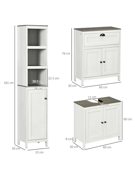 kleankin Bathroom Furniture Set with Adjustable Shelves, 6-Tier Tall Bathroom Storage Cabinet, Floor Cabinet with Drawer, Under 