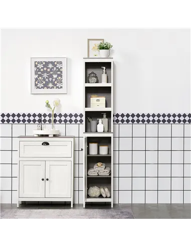 kleankin Bathroom Furniture Set with Adjustable Shelves, 6-Tier Tall Bathroom Storage Cabinet, Floor Cabinet with Drawer, Under 