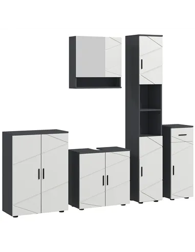 kleankin 5-Piece Bathroom Furniture Set, Bathroom Storage Cabinet with Doors and Shelves, Tall and Small Floor Cabinets, Wall-mo