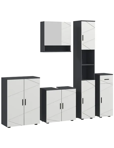 kleankin 5-Piece Bathroom Furniture Set, Bathroom Storage Cabinet with Doors and Shelves, Tall and Small Floor Cabinets, Wall-mo