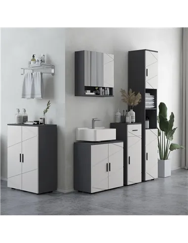 kleankin 5-Piece Bathroom Furniture Set, Bathroom Storage Cabinet with Doors and Shelves, Tall and Small Floor Cabinets, Wall-mo