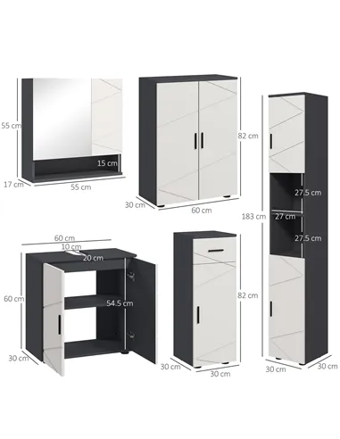 kleankin 5-Piece Bathroom Furniture Set, Bathroom Storage Cabinet with Doors and Shelves, Tall and Small Floor Cabinets, Wall-mo