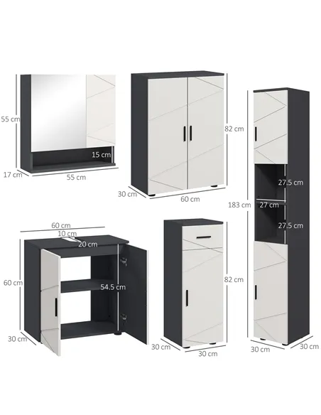 kleankin 5-Piece Bathroom Furniture Set, Bathroom Storage Cabinet with Doors and Shelves, Tall and Small Floor Cabinets, Wall-mo