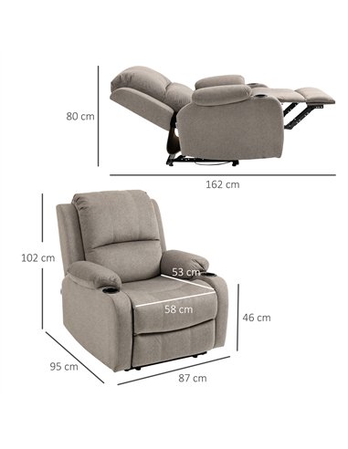 HOMCOM Recliner Chair, Microfibre Reclining Chair with Adjustable Leg Rest, Cup Holders, Recliner Armchair for Home Living Room,
