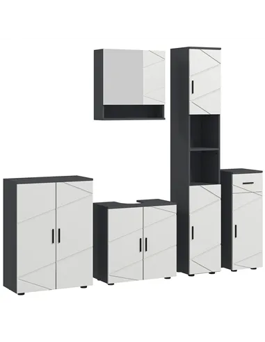 kleankin 5-Piece Bathroom Furniture Set, Bathroom Storage Cabinet with Doors and Shelves, Tall and Small Floor Cabinets, Wall-mo