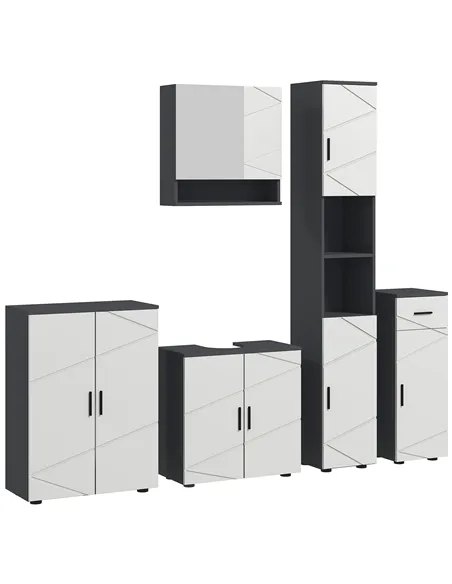 kleankin 5-Piece Bathroom Furniture Set, Bathroom Storage Cabinet with Doors and Shelves, Tall and Small Floor Cabinets, Wall-mo