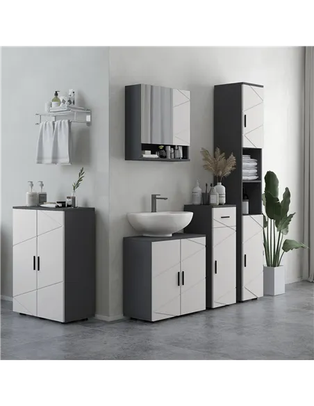 kleankin 5-Piece Bathroom Furniture Set, Bathroom Storage Cabinet with Doors and Shelves, Tall and Small Floor Cabinets, Wall-mo