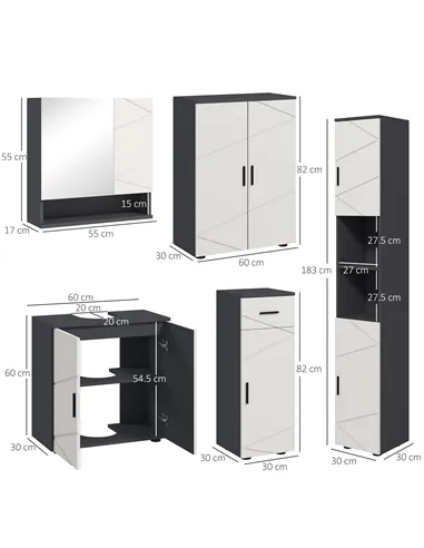 kleankin 5-Piece Bathroom Furniture Set, Bathroom Storage Cabinet with Doors and Shelves, Tall and Small Floor Cabinets, Wall-mo