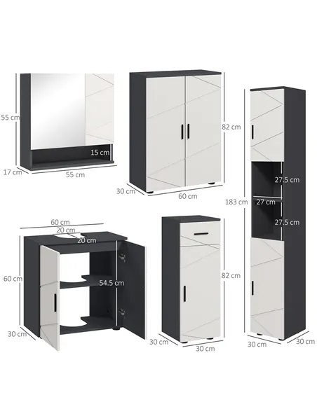 kleankin 5-Piece Bathroom Furniture Set, Bathroom Storage Cabinet with Doors and Shelves, Tall and Small Floor Cabinets, Wall-mo