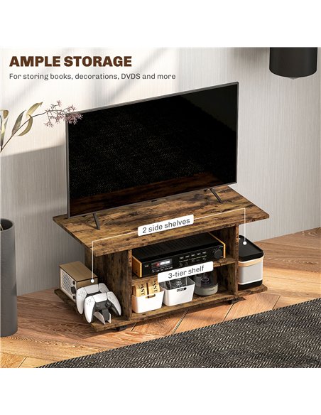 HOMCOM Modern TV Cabinet Stand Storage Shelves Table Mobile Bedroom Furniture Bookshelf Bookcase Rustic Brown