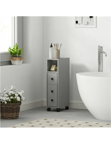 kleankin Slimline Bathroom Storage Cabinet - Grey