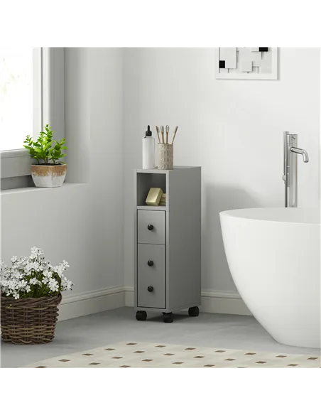 kleankin Slimline Bathroom Storage Cabinet - Grey