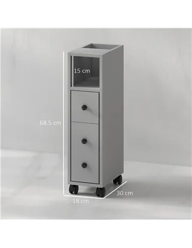 kleankin Slimline Bathroom Storage Cabinet - Grey