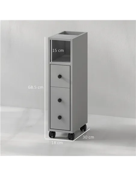 kleankin Slimline Bathroom Storage Cabinet - Grey