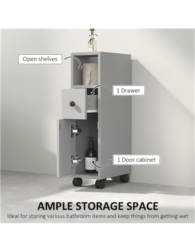 kleankin Slimline Bathroom Storage Cabinet - Grey