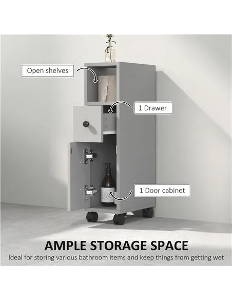 kleankin Slimline Bathroom Storage Cabinet - Grey