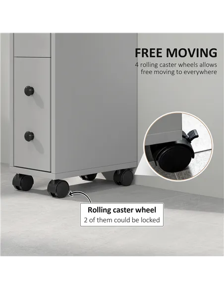 kleankin Slimline Bathroom Storage Cabinet - Grey