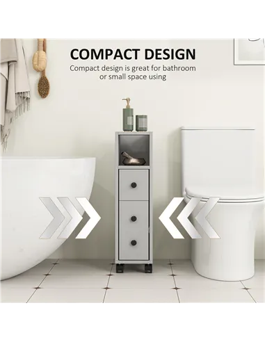 kleankin Slimline Bathroom Storage Cabinet - Grey