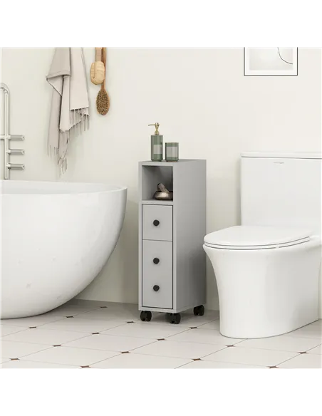 kleankin Slimline Bathroom Storage Cabinet - Grey