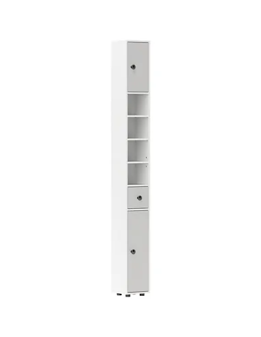 kleankin 180cm Slim Bathroom Cabinet, with Drawer, Shelves and Cupboards - Light Grey