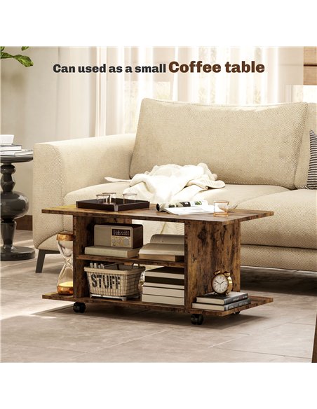 HOMCOM Modern TV Cabinet Stand Storage Shelves Table Mobile Bedroom Furniture Bookshelf Bookcase Rustic Brown