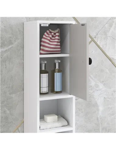 kleankin 180cm Slim Bathroom Cabinet, with Drawer, Shelves and Cupboards - Light Grey