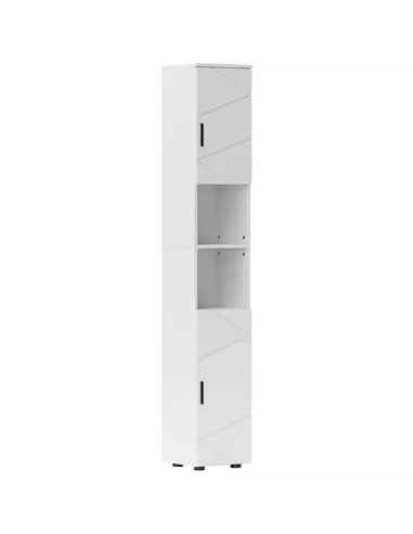 kleankin Line Embossed Tall Bathroom Storage Cabinet - White