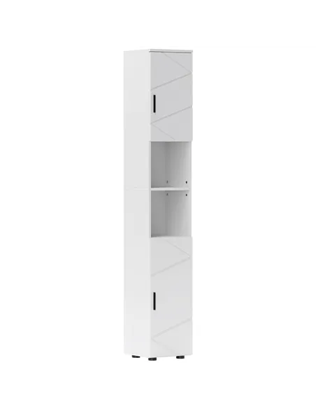 kleankin Line Embossed Tall Bathroom Storage Cabinet - White