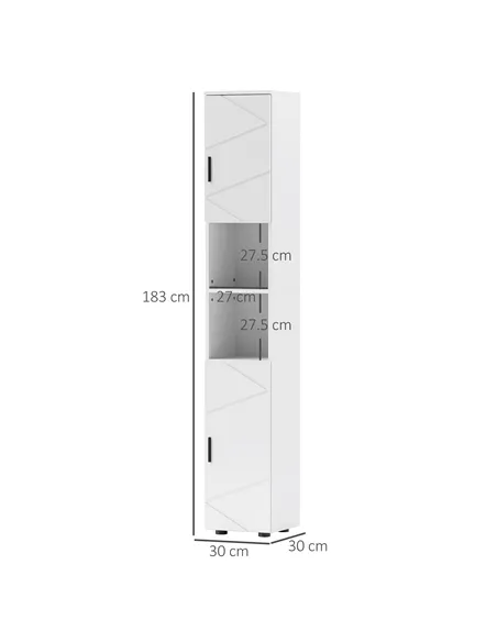 kleankin Line Embossed Tall Bathroom Storage Cabinet - White