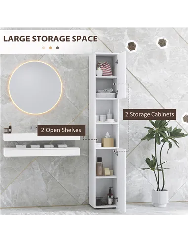 kleankin Line Embossed Tall Bathroom Storage Cabinet - White