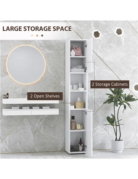 kleankin Line Embossed Tall Bathroom Storage Cabinet - White