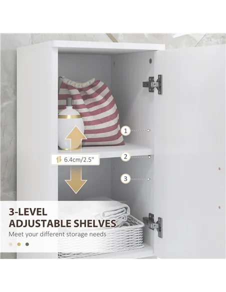 kleankin Line Embossed Tall Bathroom Storage Cabinet - White