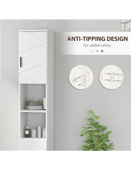 kleankin Line Embossed Tall Bathroom Storage Cabinet - White
