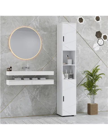 kleankin Line Embossed Tall Bathroom Storage Cabinet - White