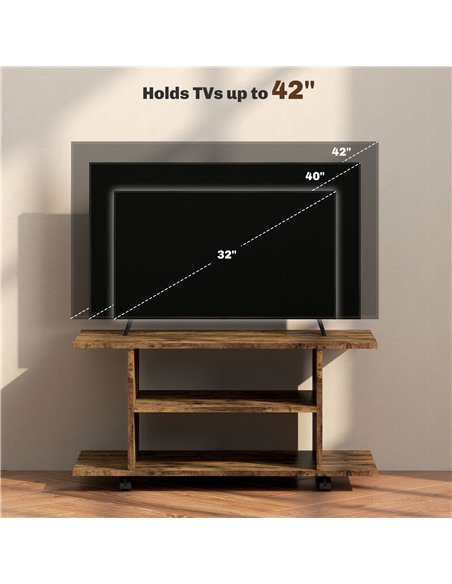 HOMCOM Modern TV Cabinet Stand Storage Shelves Table Mobile Bedroom Furniture Bookshelf Bookcase Rustic Brown
