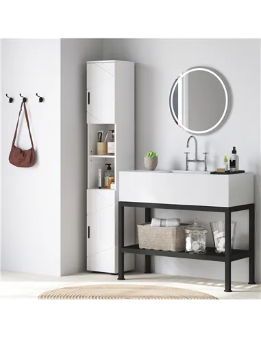 kleankin Line Embossed Tall Bathroom Storage Cabinet - White