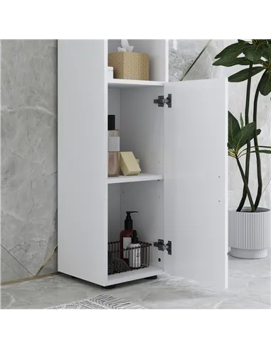 kleankin Line Embossed Tall Bathroom Storage Cabinet - White