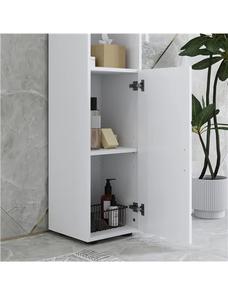 kleankin Line Embossed Tall Bathroom Storage Cabinet - White