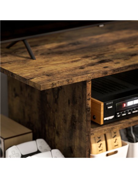 HOMCOM Modern TV Cabinet Stand Storage Shelves Table Mobile Bedroom Furniture Bookshelf Bookcase Rustic Brown