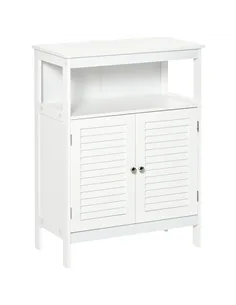 kleankin Bathroom Storage Unit Cabinet with Open Storage Shelf, Freestanding Floor Cabinet Organizer with 2 Doors for Living Roo